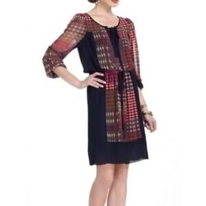 Maeve Sz XS Rosalie Peasant Dress Mini Long Sleeve Bohemian geometric patchwork‎
